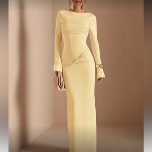 Elegant Long Sleeve yellow Dress